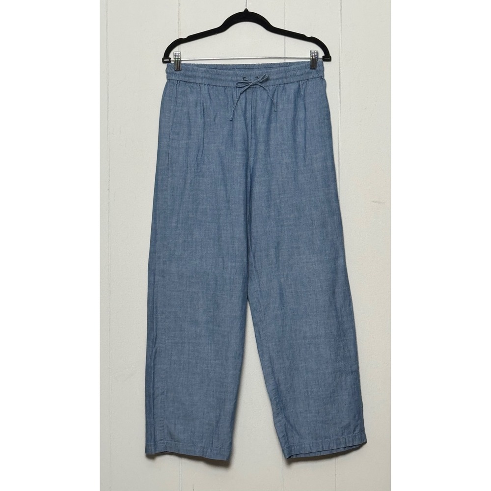 J.Crew Women's Blue Cotton Chambray Wide Leg Drawstring Pants Size 8